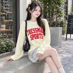 Áo thun nữ dài tay chất thun giấy xước in hình chữ đỏ đẹp áo form rộng nữ thu đông TRESS8 3