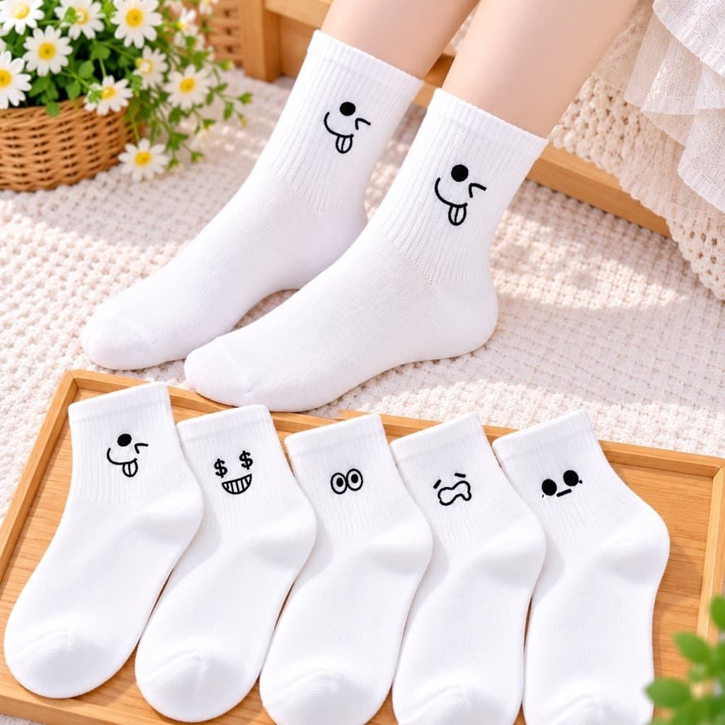Tất nữ Cổ Cao Set 10 Đôi Chất Cotton Hoạ Tiết ICon Ngộ Nghĩnh Đáng Yêu