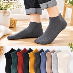 Tất Nam Nữ Cổ Ngắn TV nhieu Mau Chất Cotton Mềm Mại Màu Sang Chảnh Set 10 Đôi 5