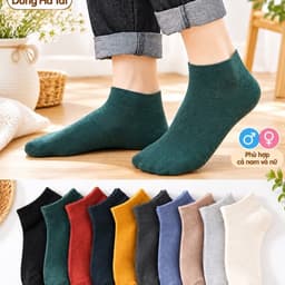 Tất Nam Nữ Cổ Ngắn TV nhieu Mau Chất Cotton Mềm Mại Màu Sang Chảnh Set 10 Đôi 6