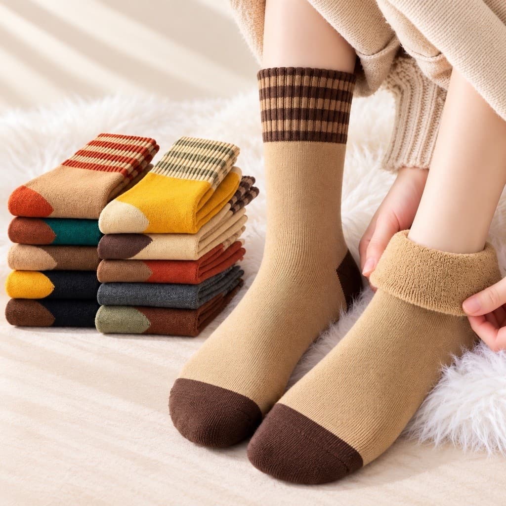 Tất Lót Lông Len Dệt Mềm mại Siêu Ấm Áp Đại  Hàn Set 5 đôi