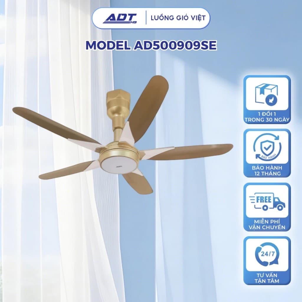 QUẠT TRẦN CAO CẤP ADT 5 CÁNH TIẾT KIỆM ĐIỆN - CÓ ĐÈN – Moldel: AD500909SE