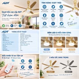 QUẠT TRẦN CAO CẤP ADT 5 CÁNH TIẾT KIỆM ĐIỆN - CÓ ĐÈN – Moldel: AD500909SE 9