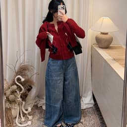 𝟏𝟒𝐚𝐦.𝐬𝐭𝐮𝐝𝐢𝐨 | Áo Cardigan Len Nữ Họa Tiết Quả Trám Đỏ Đô Cổ Tròn Phong Cách Hàn Quốc Mặc Thu Đông Giáng Sinh 9