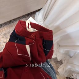 𝟏𝟒𝐚𝐦.𝐬𝐭𝐮𝐝𝐢𝐨 | Áo Cardigan Len Nữ Họa Tiết Quả Trám Đỏ Đô Cổ Tròn Phong Cách Hàn Quốc Mặc Thu Đông Giáng Sinh 4