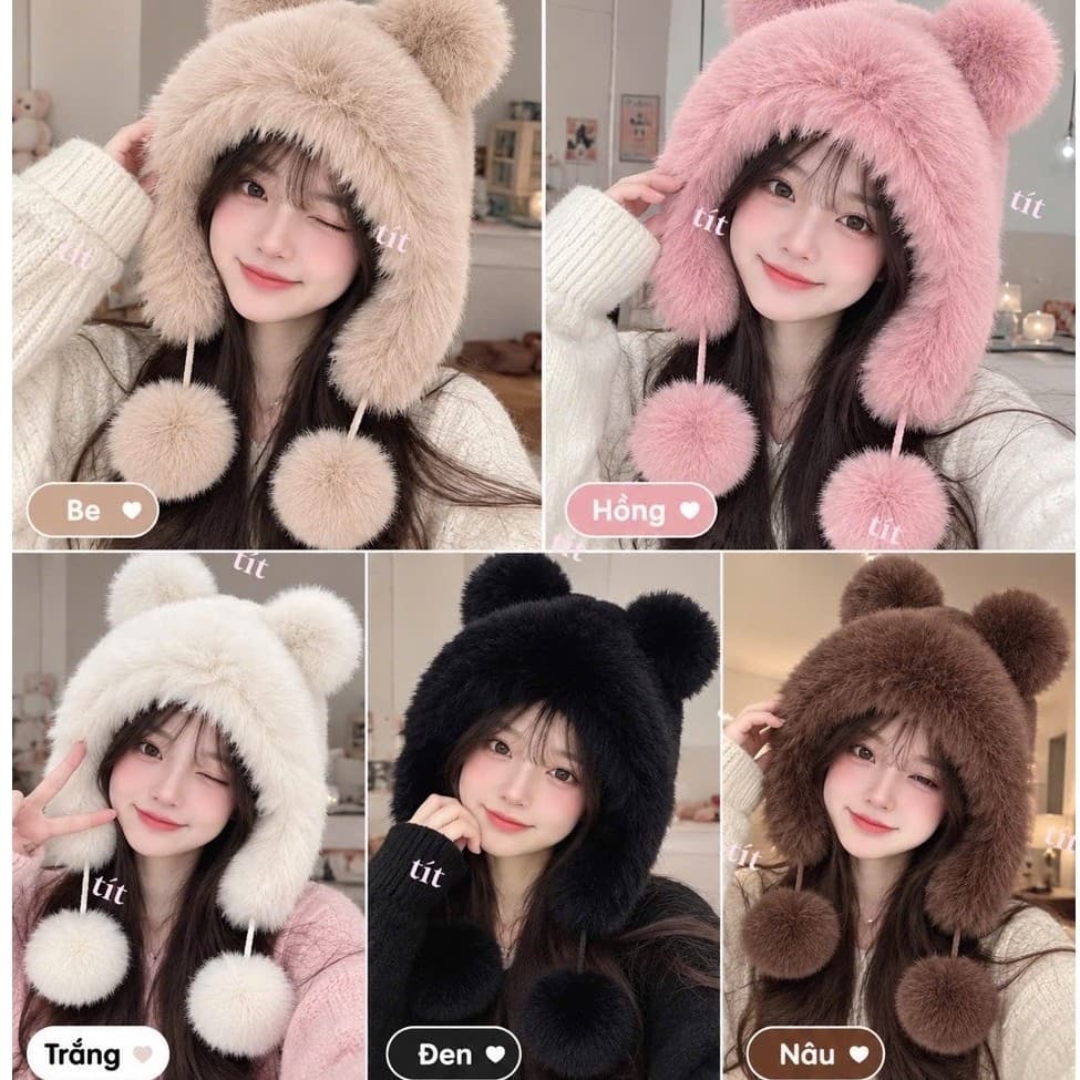 Mũ Lônh Tai gấu Siêu Dễ thương Cho Các nàng diện mùa đông ấm áp