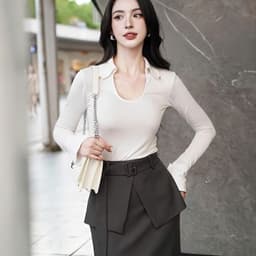 chân váy công sở dáng dài màu nâu gi, thiết kế khá sang và rất phù hợp  trong phân khúc thời trang công sở nữ 7