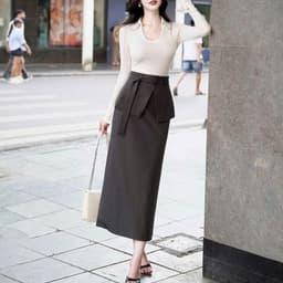 chân váy công sở dáng dài màu nâu gi, thiết kế khá sang và rất phù hợp  trong phân khúc thời trang công sở nữ 6