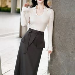 chân váy công sở dáng dài màu nâu gi, thiết kế khá sang và rất phù hợp  trong phân khúc thời trang công sở nữ 2
