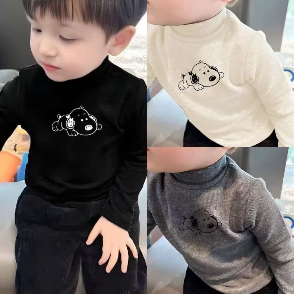 Áo giữ nhiệt trẻ em, áo cổ lọ chất zip lông giữ ấm hình chú chó tai dài cho bé trai, bé gái 6-17kg