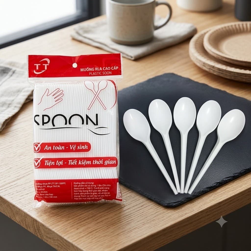 Combo 5 túi 500 thìa nhựa trắng dùng 1 lần an toàn tiện lợi