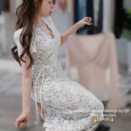 VÁY REN KEM DÁNG DÀI, ĐẦM REN KEM CỔ V XUKADRESS 8