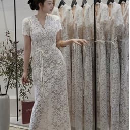 VÁY REN KEM DÁNG DÀI, ĐẦM REN KEM CỔ V XUKADRESS 3