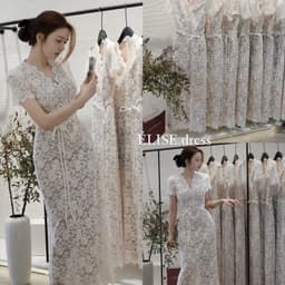 VÁY REN KEM DÁNG DÀI, ĐẦM REN KEM CỔ V XUKADRESS 1