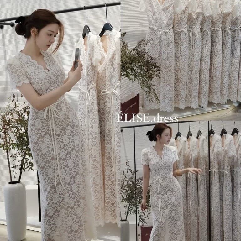 VÁY REN KEM DÁNG DÀI, ĐẦM REN KEM CỔ V XUKADRESS