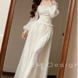 Váy kem bẹt vai dịu dàng, váy bẹt vai dáng dài tiểu thư xukadress 5