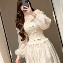 Váy kem bẹt vai dịu dàng, váy bẹt vai dáng dài tiểu thư xukadress 6
