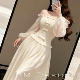 Váy kem bẹt vai dịu dàng, váy bẹt vai dáng dài tiểu thư xukadress 7
