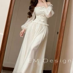 Váy kem bẹt vai dịu dàng, váy bẹt vai dáng dài tiểu thư xukadress 8