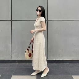 ĐẦM KEM CỔ V VIỀN REN, váy dáng dài đơn giản sang chảnh xukadress 7