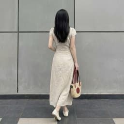 ĐẦM KEM CỔ V VIỀN REN, váy dáng dài đơn giản sang chảnh xukadress 8