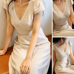 ĐẦM KEM CỔ V VIỀN REN, váy dáng dài đơn giản sang chảnh xukadress 1