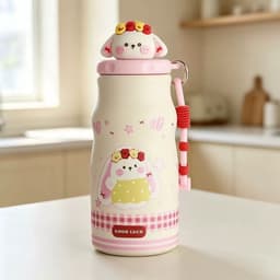 Bình giữ nhiệt 450ml inox 316 họa tiết họa hình dễ thương có ống hút tiện lợi tặng kèm nắp charm 3D hình động vật 3
