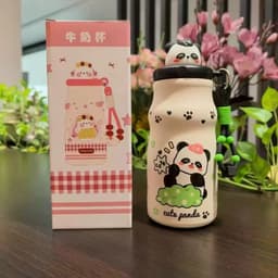 Bình giữ nhiệt 450ml inox 316 họa tiết họa hình dễ thương có ống hút tiện lợi tặng kèm nắp charm 3D hình động vật 9