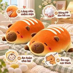 Gấu Bông Capybara Bánh Mì 40cm Siêu Mềm Mịn, Gối Ôm Capy Bông PP Đàn Hồi, Quà Tặng Dễ Thương 3