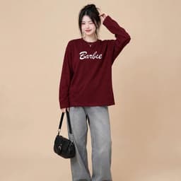 Áo thun nữ dài tay chất cotton mềm form rộng in chữ Barbie đáng yêu thời trang CT BAR09 8