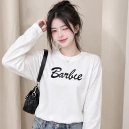Áo thun nữ dài tay chất cotton mềm form rộng in chữ Barbie đáng yêu thời trang CT BAR09 7