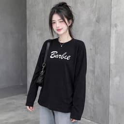 Áo thun nữ dài tay chất cotton mềm form rộng in chữ Barbie đáng yêu thời trang CT BAR09 9
