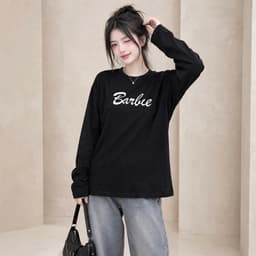 Áo thun nữ dài tay chất cotton mềm form rộng in chữ Barbie đáng yêu thời trang CT BAR09 4