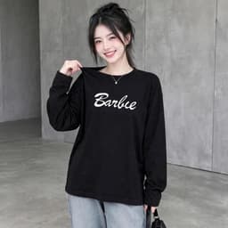 Áo thun nữ dài tay chất cotton mềm form rộng in chữ Barbie đáng yêu thời trang CT BAR09 5