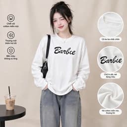 Áo thun nữ dài tay chất cotton mềm form rộng in chữ Barbie đáng yêu thời trang CT BAR09 2