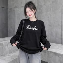 Áo thun nữ dài tay chất cotton mềm form rộng in chữ Barbie đáng yêu thời trang CT BAR09 1