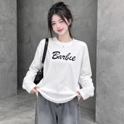 Áo thun nữ dài tay chất cotton mềm form rộng in chữ Barbie đáng yêu thời trang CT BAR09 6