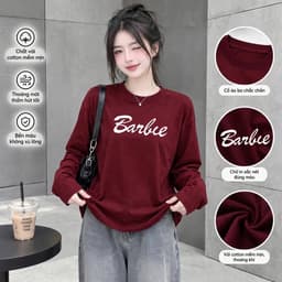 Áo thun nữ dài tay chất cotton mềm form rộng in chữ Barbie đáng yêu thời trang CT BAR09 3