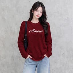 Áo thun nữ dài tay form rộng chất cotton mềm mại in chữ basic Amour đẹp CT AMOC 8
