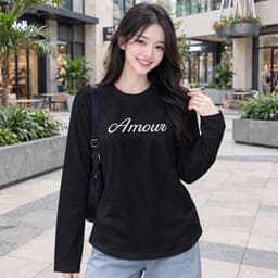 Áo thun nữ dài tay form rộng chất cotton mềm mại in chữ basic Amour đẹp CT AMOC 2