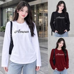 Áo thun nữ dài tay form rộng chất cotton mềm mại in chữ basic Amour đẹp CT AMOC 1