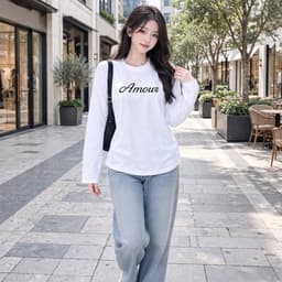Áo thun nữ dài tay form rộng chất cotton mềm mại in chữ basic Amour đẹp CT AMOC 6