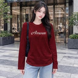 Áo thun nữ dài tay form rộng chất cotton mềm mại in chữ basic Amour đẹp CT AMOC 3