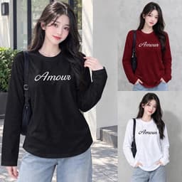 Áo thun nữ tay dài thu đông in chữ thời trang áo thun from rộng chất cotton hot trend CT AMOC 1