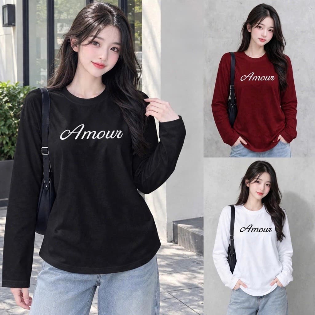 Áo thun nữ tay dài thu đông in chữ thời trang áo thun from rộng chất cotton hot trend CT AMOC