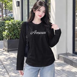 Áo thun form rộng tay dài chất cotton in chữ Amour đơn giản style basic siêu đẹp BYN BYN CT AMOC 4