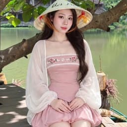 (Có Bigsize) Set Lụa Áo Cúp Ngực Ren “Mộng Hoa” Phối Quần Dáng Bí Kèm Khoác Voan Tay Phồng Kieupham.shop 4