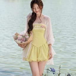 (Có Bigsize) Set Lụa Áo Cúp Ngực Ren “Mộng Hoa” Phối Quần Dáng Bí Kèm Khoác Voan Tay Phồng Kieupham.shop 7
