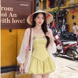 (Có Bigsize) Set Lụa Áo Cúp Ngực Ren “Mộng Hoa” Phối Quần Dáng Bí Kèm Khoác Voan Tay Phồng Kieupham.shop 2