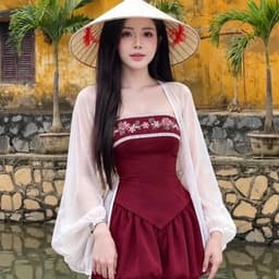 (Có Bigsize) Set Lụa Áo Cúp Ngực Ren “Mộng Hoa” Phối Quần Dáng Bí Kèm Khoác Voan Tay Phồng Kieupham.shop 5